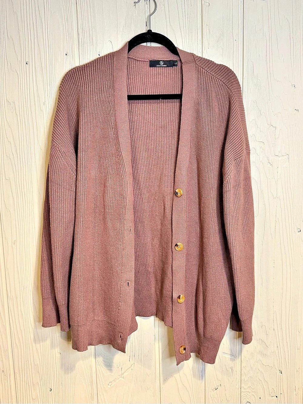 Lillusory Oversized Button-Front Cardigan Sweater Brown Large